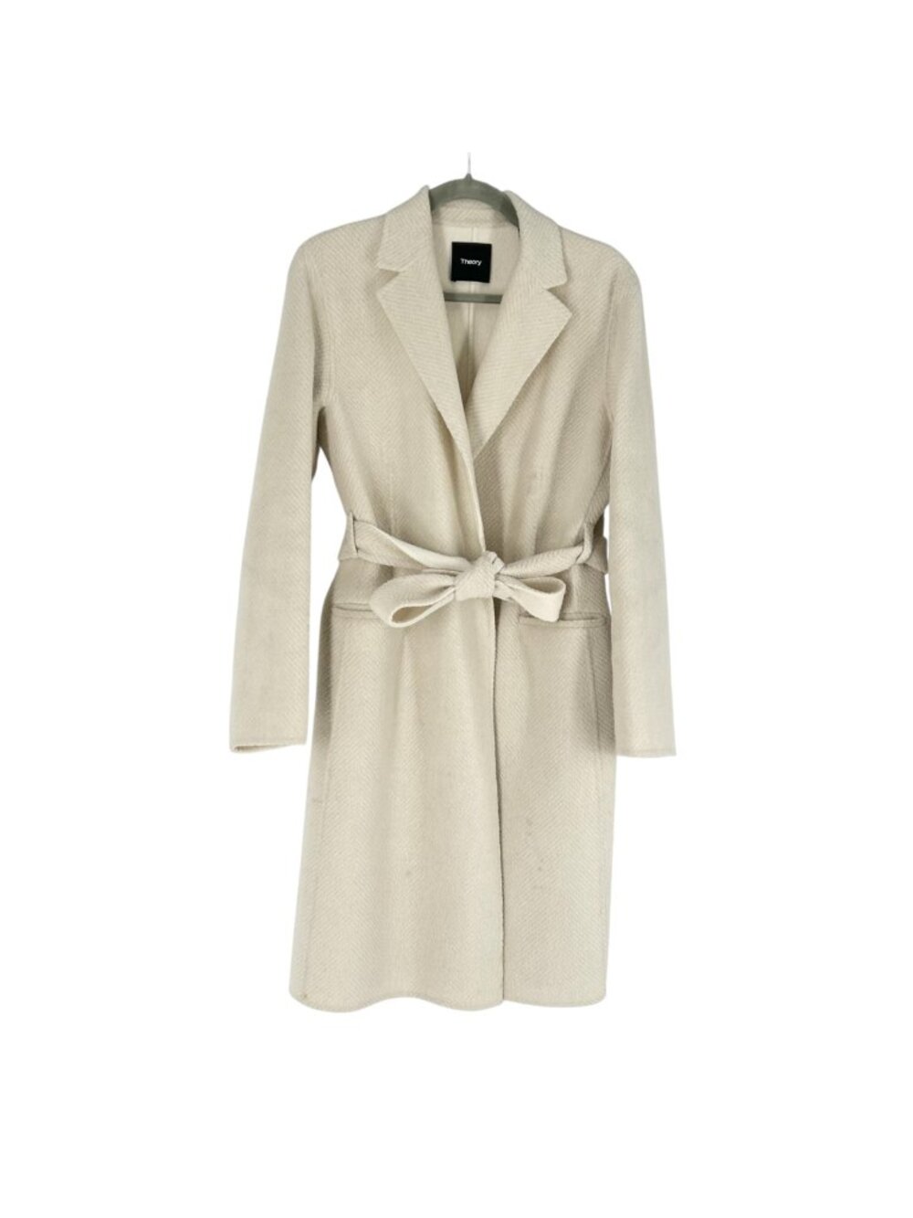Theory Chevron 100% Wool Belted Coat